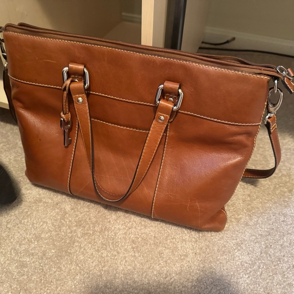 Fossil Tan Leather Laptop Tote - Picture 1 of 1